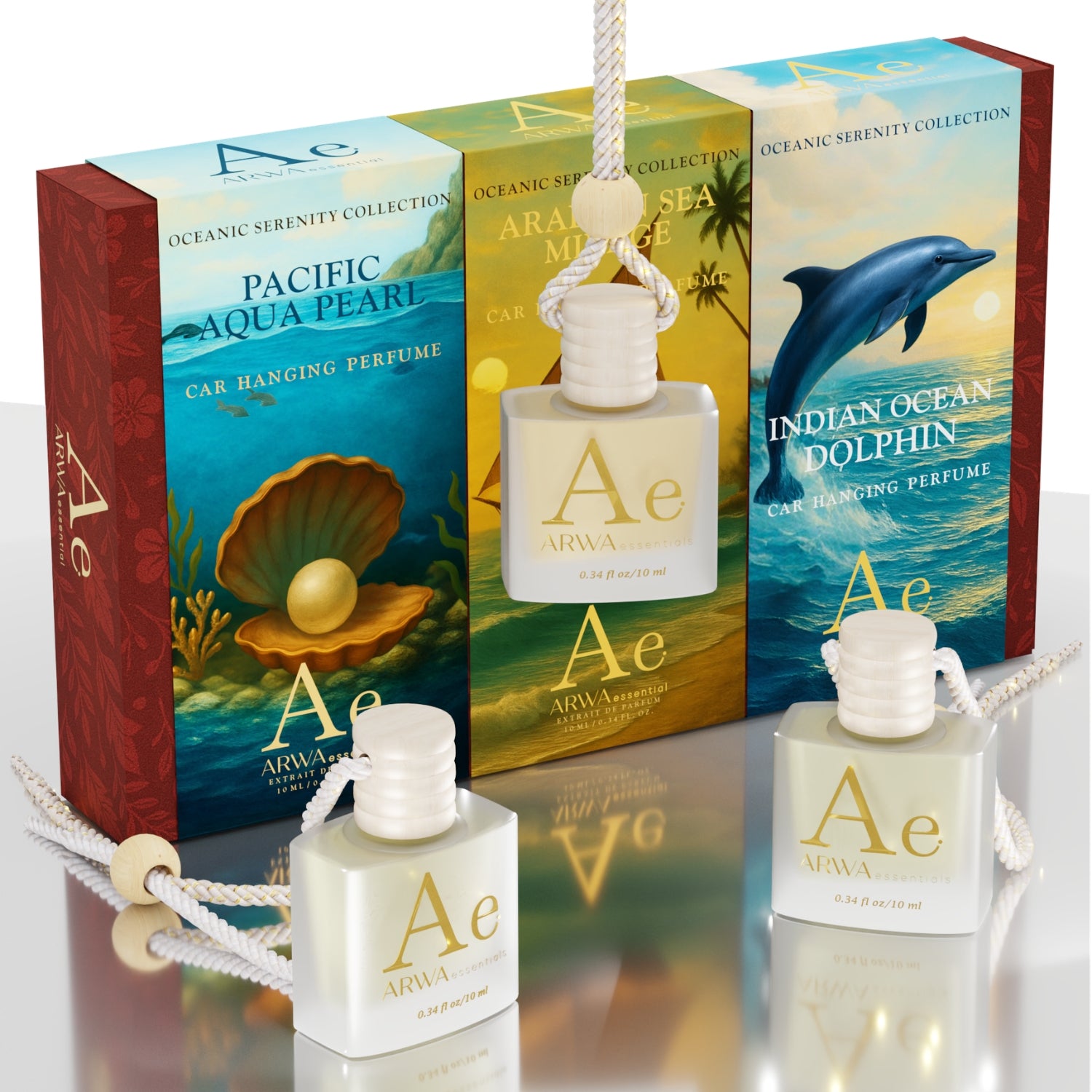 Indian Ocean Dolphin + Pacific Aqua Pearl + Arabian Sea Mirage Hanging Car Perfume | 10ml Each