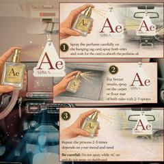 How to use ARWA essential 50ml car perfume spray with hanging car fragrance card inside vehicle