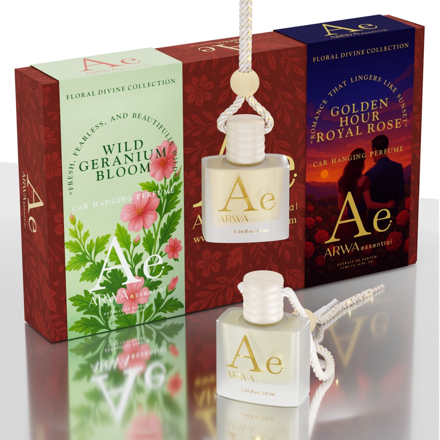 Golden Hour Royal Rose + Wild Geranium Bloom Hanging Car Perfume | 10ml + 10ml