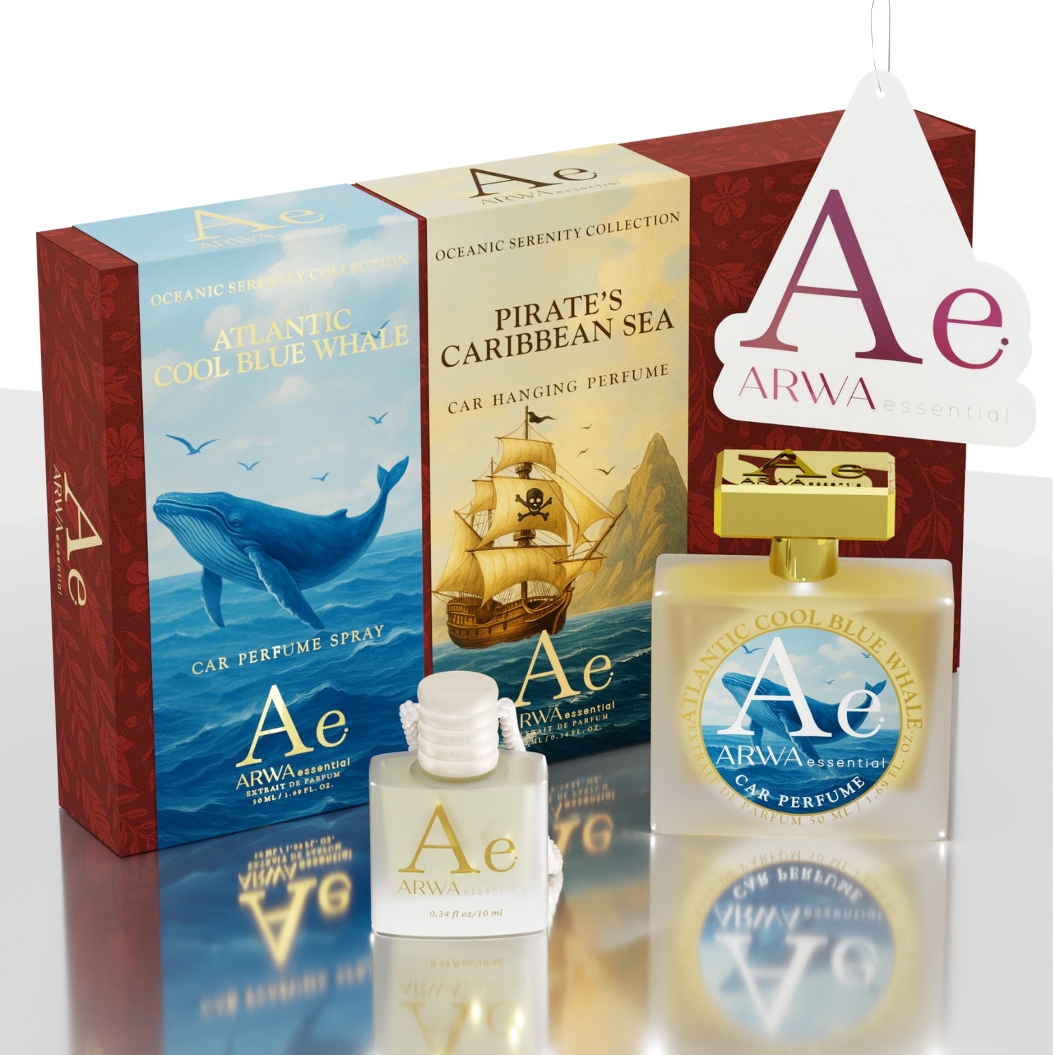Pirate’s Caribbean Sea Hanging Car Perfume 10ml + Atlantic Cool Blue Whale Car Perfume Spray 50ml