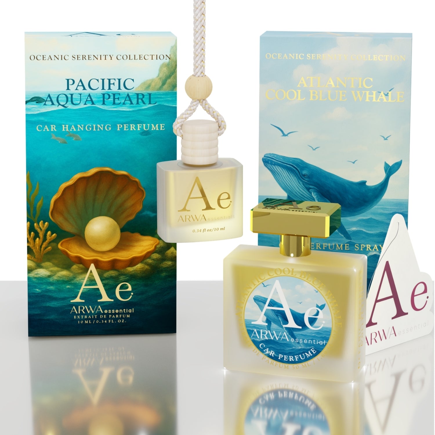 Indian Ocean Dolphin Hanging Car Perfume 10ml + Atlantic Cool Blue Whale Car Perfume Spray 50ml