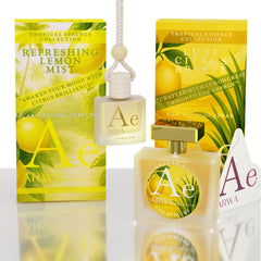 Refreshing Lemon Mist Hanging Car Perfume 10ml + Luxe Citrus Breeze Car Perfume Spray 50ml
