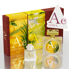 Refreshing Lemon Mist Hanging Car Perfume 10ml + Luxe Citrus Breeze Car Perfume Spray 50ml
