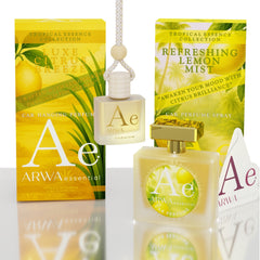 Refreshing Lemon Mist Hanging Car Perfume 10ml + Luxe Citrus Breeze Car Perfume Spray 50ml