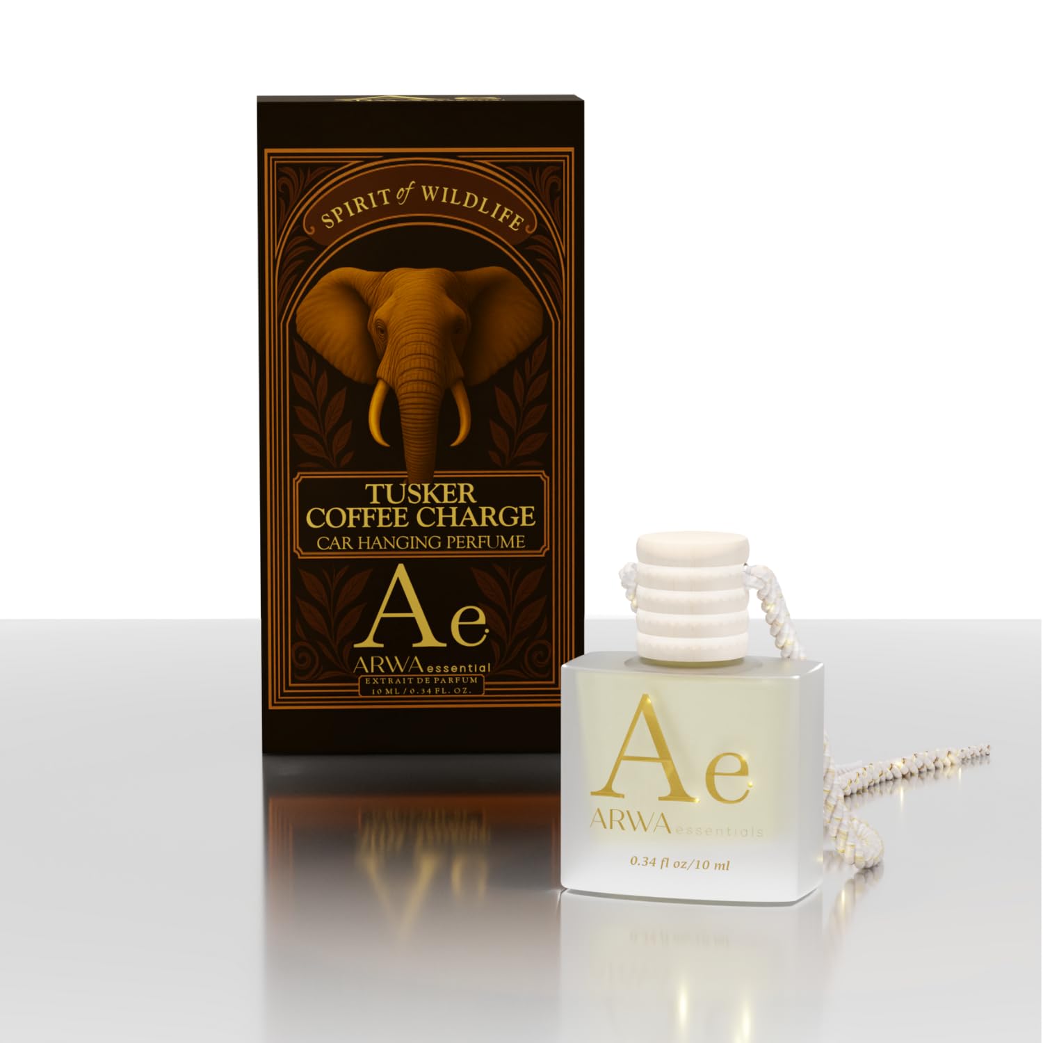 Tusker Coffee Charge coffee fragrance hanging car perfume 10ml by ARWA essential from Spirit of the Wildlife Collection