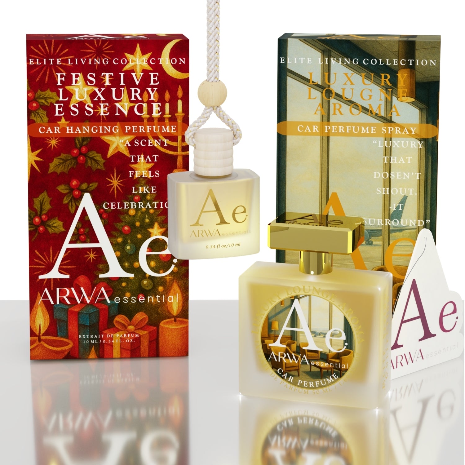Luxury Lounge Aroma Car Perfume Spray 50ml + Festive Luxury Essence Hanging Car Perfume 10ml