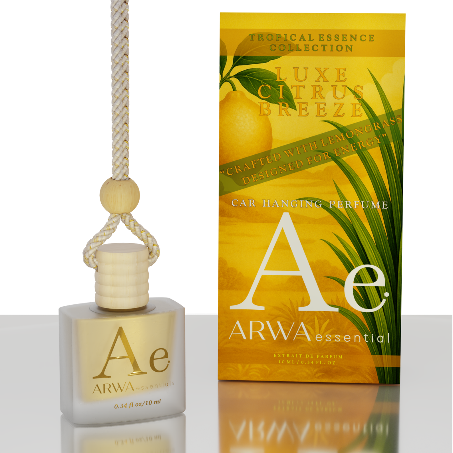 ARWA essential Luxe Citrus Breeze Hanging Car Perfume 10ml + Tropical Fruit Fusion Car Perfume Spray 50ml | Premium Citrus & Fruity Car Fragrance | Luxury Car Perfume Combo