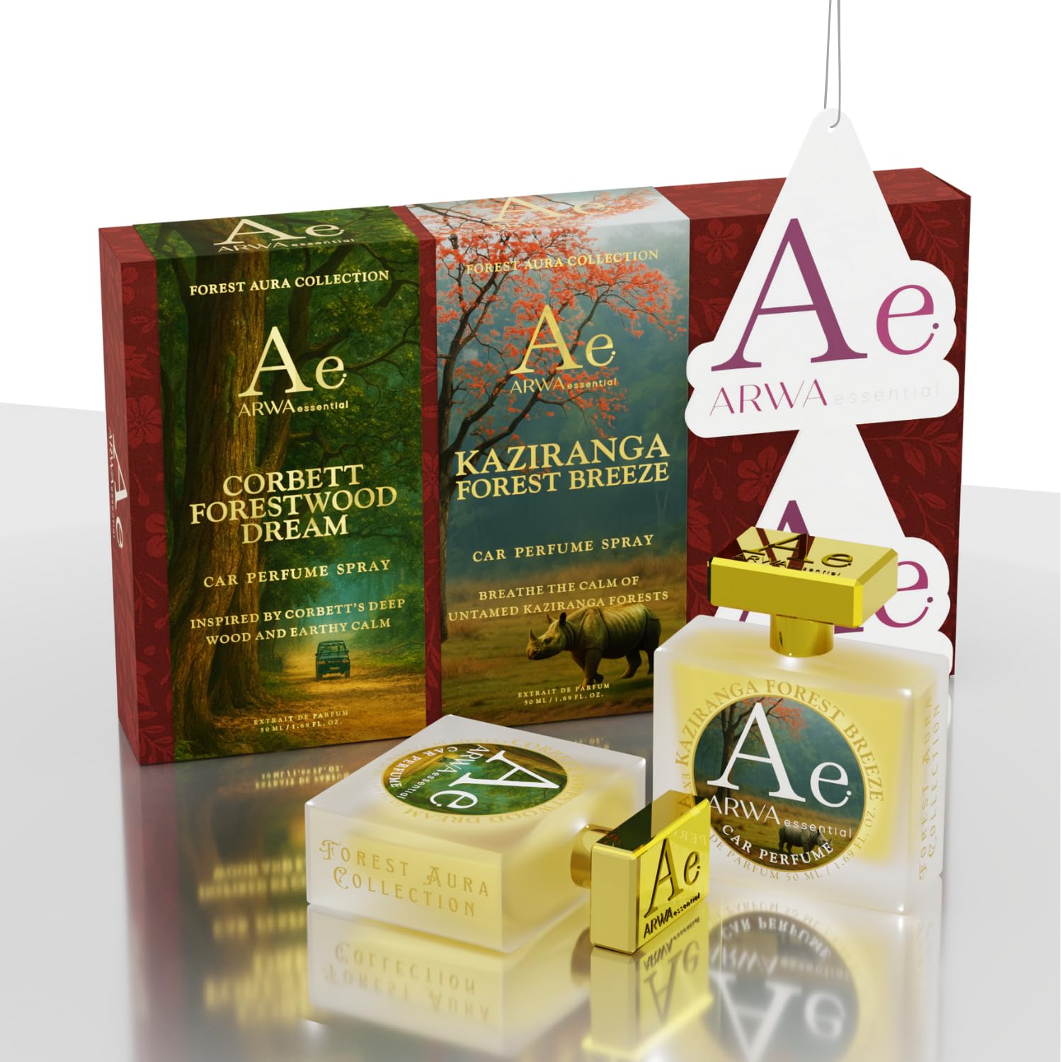 Kaziranga Forest Breeze + Corbett Forestwood Dream Car Perfume Spray | 50ml × 2