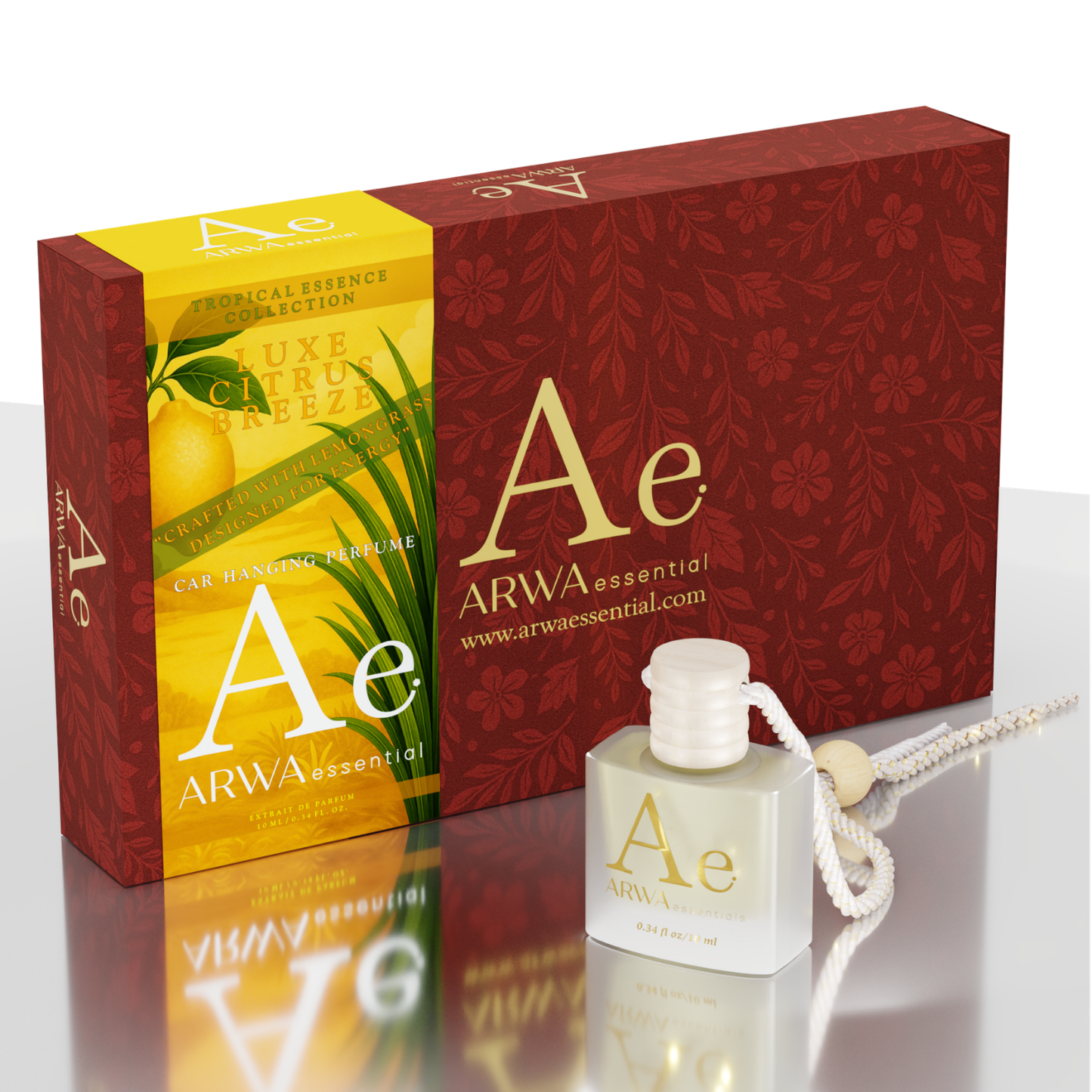 ARWA essential Luxe Citrus Breeze Hanging Car Perfume 10ml + Tropical Fruit Fusion Car Perfume Spray 50ml | Premium Citrus & Fruity Car Fragrance | Luxury Car Perfume Combo