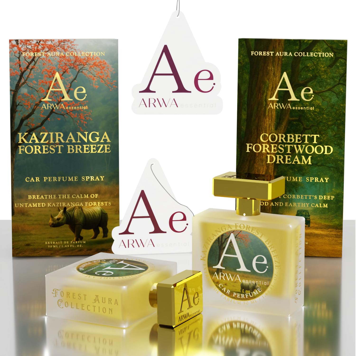 Kaziranga Forest Breeze + Corbett Forestwood Dream Car Perfume Spray | 50ml × 2
