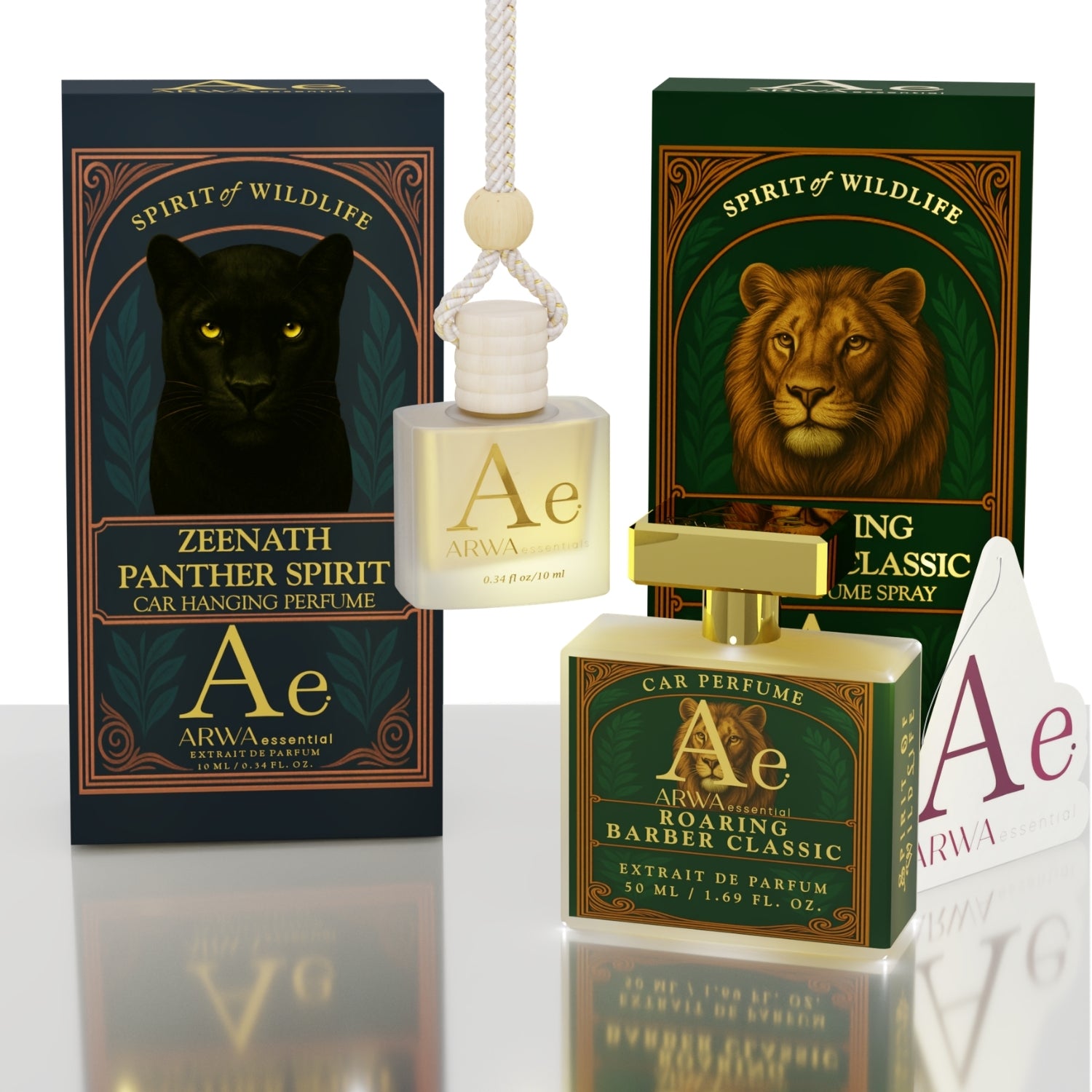 Zeenath Panther Spirit Hanging Car Perfume 10ml + Roaring Barber Classic Car Perfume Spray 50ml