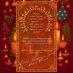 ARWA Essential Festive Luxury Essence brand quote card, Elite Living Collection – "Celebration in the Air", made with a blend of essential and fragrance oils