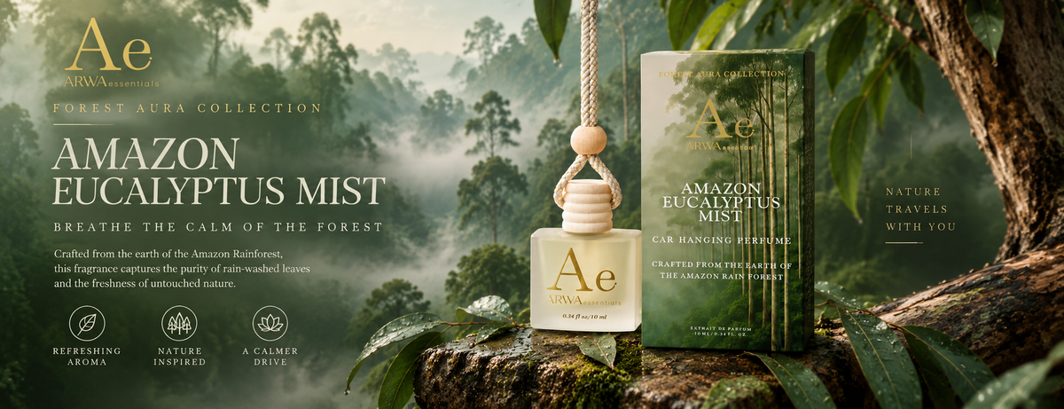 Amazon Eucalyptus Mist hanging car perfume banner – misty rainforest, ARWA Forest Aura Collection