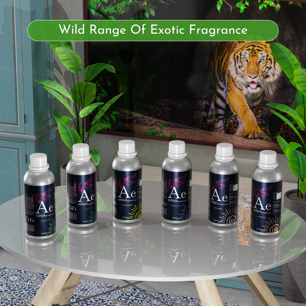 ARWA essential 1L aroma oil collection featuring multiple exotic fragrance oils for diffusers and home fragrance