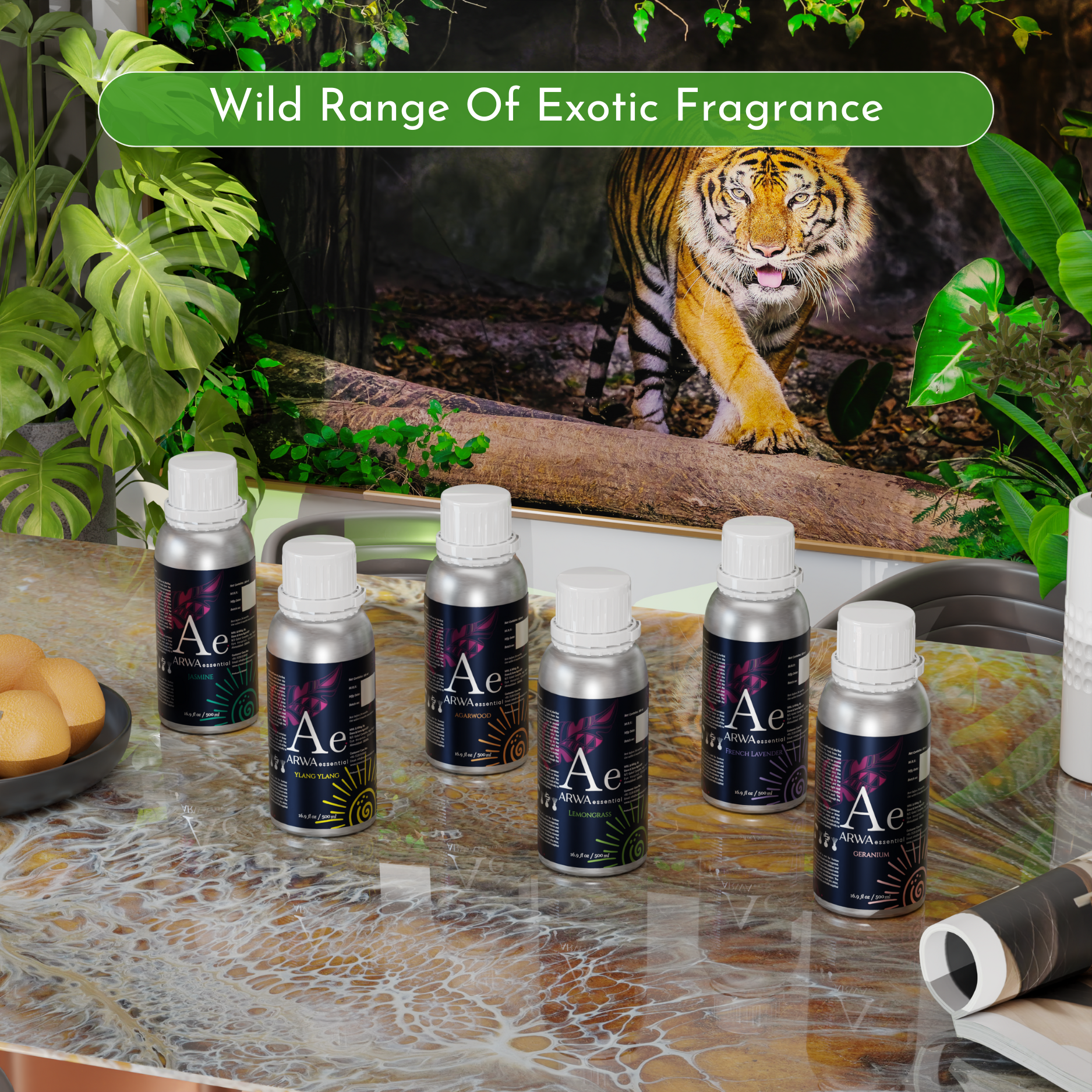 ARWA essential aroma oil collection featuring multiple exotic home fragrance oils for diffusers and fragrance use