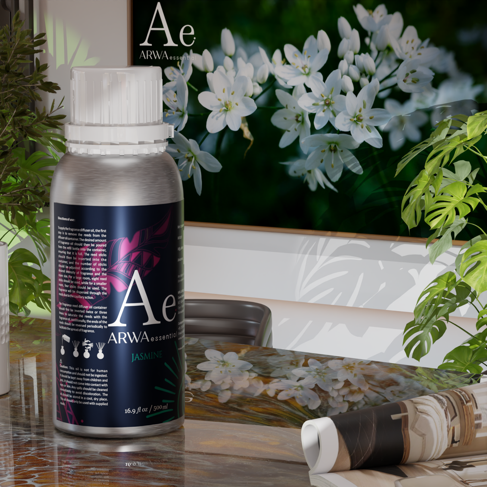 ARWA essential Jasmine Aroma Oil 500ml for diffuser and home fragrance with white jasmine flowers