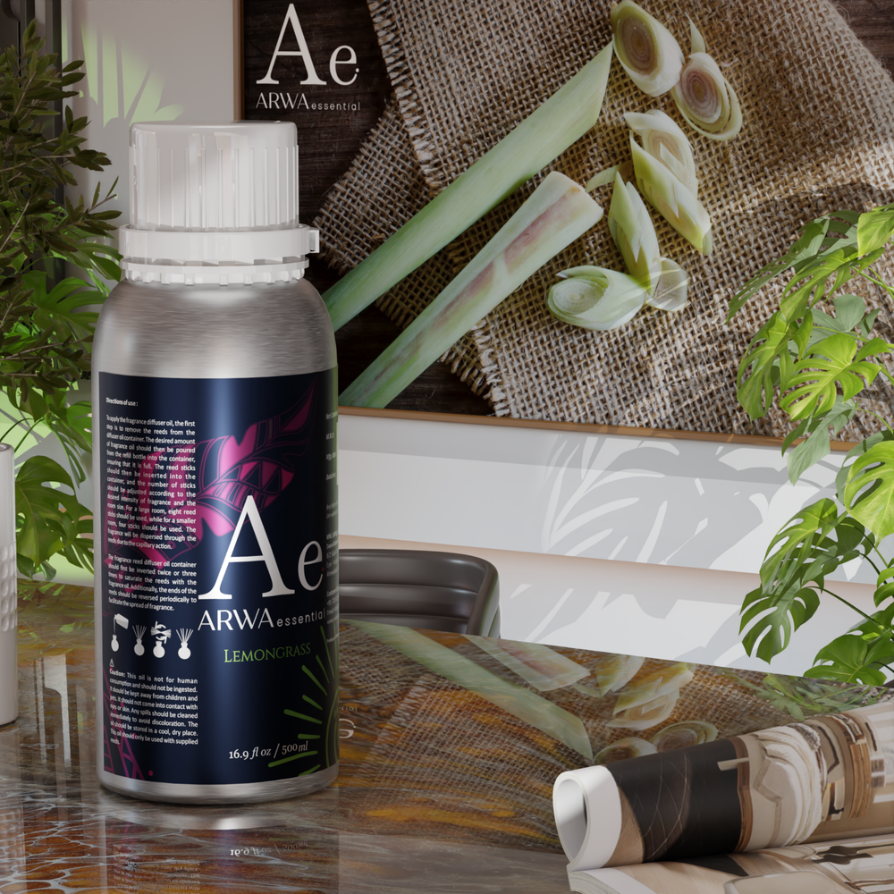 ARWA essential Lemongrass Aroma Oil 500ml for diffuser and home fragrance with fresh lemongrass